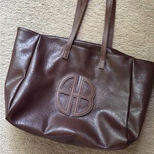 Brown Faux Leather Tote Bag